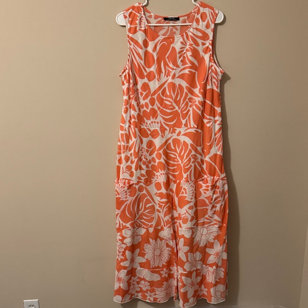 CHARLIE B Orange and White Floral Midi Dress
